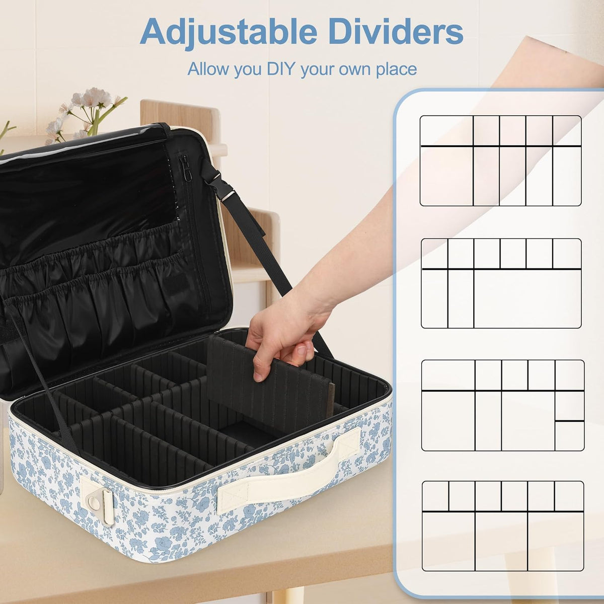 Travel Makeup Train Case Cosmetic Case Organizer Portable Artist Storage Bag with Adjustable Dividers for Cosmetics Makeup Brushes Toiletry Jewelry Digital Accessories