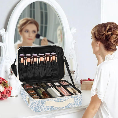 Travel Makeup Train Case Cosmetic Case Organizer Portable Artist Storage Bag with Adjustable Dividers for Cosmetics Makeup Brushes Toiletry Jewelry Digital Accessories