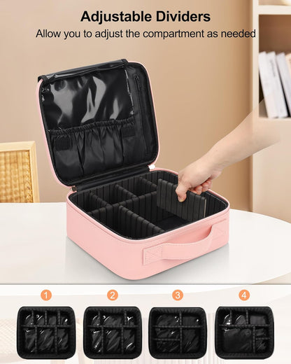 Travel Makeup Train Case Cosmetic Case Organizer Portable Artist Storage Bag with Adjustable Dividers for Cosmetics Makeup Brushes Toiletry Jewelry Digital Accessories