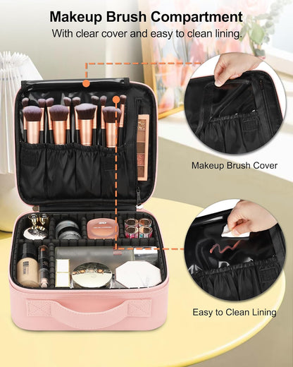 Travel Makeup Train Case Cosmetic Case Organizer Portable Artist Storage Bag with Adjustable Dividers for Cosmetics Makeup Brushes Toiletry Jewelry Digital Accessories