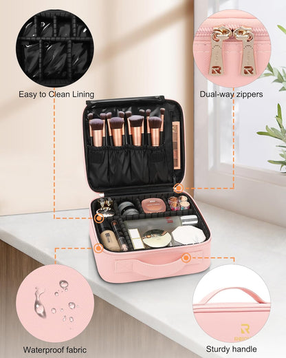 Travel Makeup Train Case Cosmetic Case Organizer Portable Artist Storage Bag with Adjustable Dividers for Cosmetics Makeup Brushes Toiletry Jewelry Digital Accessories