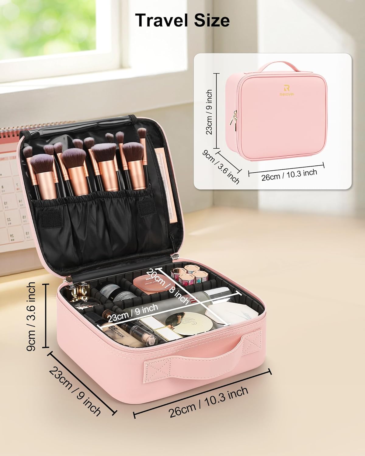 Travel Makeup Train Case Cosmetic Case Organizer Portable Artist Storage Bag with Adjustable Dividers for Cosmetics Makeup Brushes Toiletry Jewelry Digital Accessories