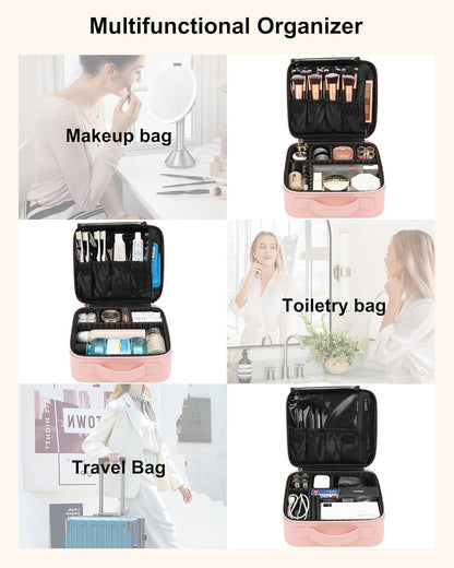 Travel Makeup Train Case Cosmetic Case Organizer Portable Artist Storage Bag with Adjustable Dividers for Cosmetics Makeup Brushes Toiletry Jewelry Digital Accessories