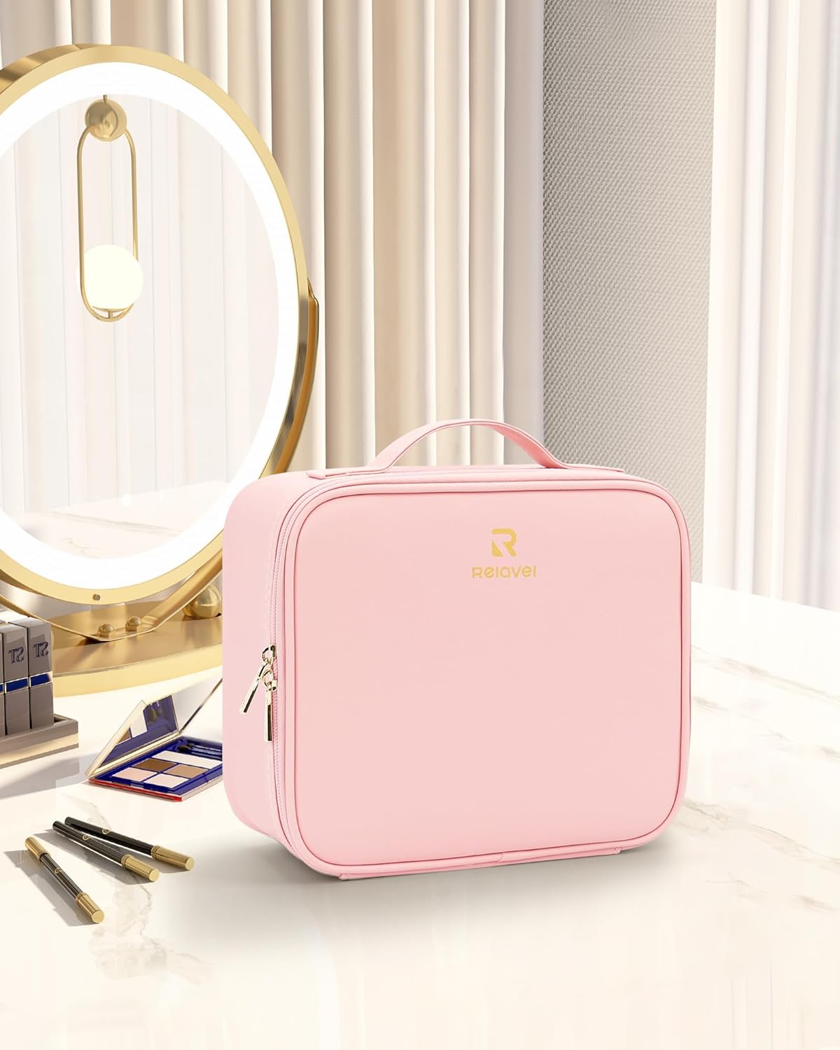 Travel Makeup Train Case Cosmetic Case Organizer Portable Artist Storage Bag with Adjustable Dividers for Cosmetics Makeup Brushes Toiletry Jewelry Digital Accessories