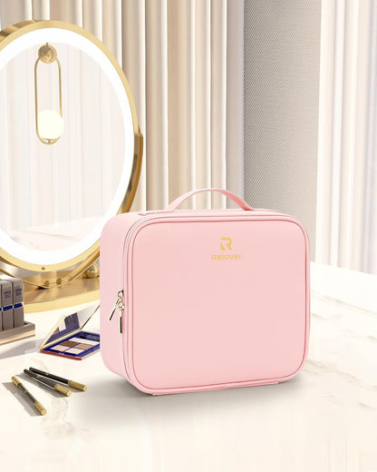 Travel Makeup Train Case Cosmetic Case Organizer Portable Artist Storage Bag with Adjustable Dividers for Cosmetics Makeup Brushes Toiletry Jewelry Digital Accessories