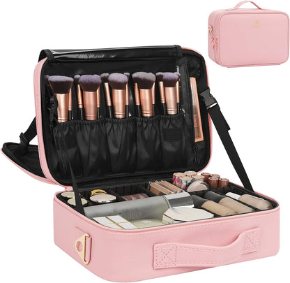 Travel Makeup Train Case Cosmetic Case Organizer Portable Artist Storage Bag with Adjustable Dividers for Cosmetics Makeup Brushes Toiletry Jewelry Digital Accessories
