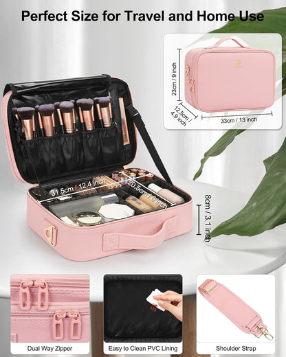 Travel Makeup Train Case Cosmetic Case Organizer Portable Artist Storage Bag with Adjustable Dividers for Cosmetics Makeup Brushes Toiletry Jewelry Digital Accessories