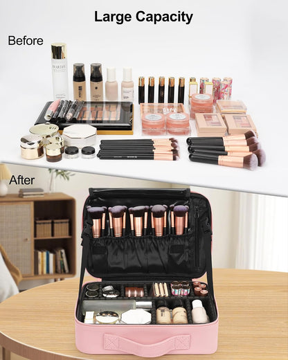 Travel Makeup Train Case Cosmetic Case Organizer Portable Artist Storage Bag with Adjustable Dividers for Cosmetics Makeup Brushes Toiletry Jewelry Digital Accessories