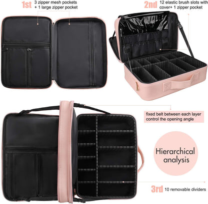 Travel Makeup Train Case Cosmetic Case Organizer Portable Artist Storage Bag with Adjustable Dividers for Cosmetics Makeup Brushes Toiletry Jewelry Digital Accessories