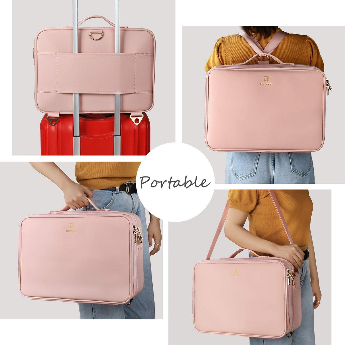 Travel Makeup Train Case Cosmetic Case Organizer Portable Artist Storage Bag with Adjustable Dividers for Cosmetics Makeup Brushes Toiletry Jewelry Digital Accessories