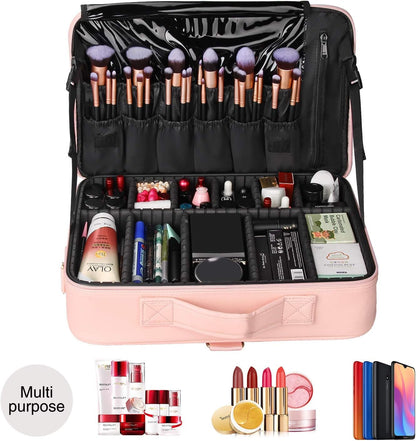 Travel Makeup Train Case Cosmetic Case Organizer Portable Artist Storage Bag with Adjustable Dividers for Cosmetics Makeup Brushes Toiletry Jewelry Digital Accessories