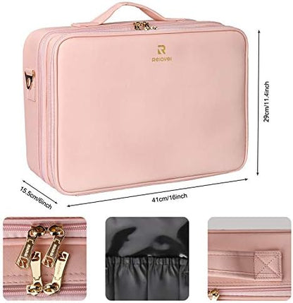 Travel Makeup Train Case Cosmetic Case Organizer Portable Artist Storage Bag with Adjustable Dividers for Cosmetics Makeup Brushes Toiletry Jewelry Digital Accessories