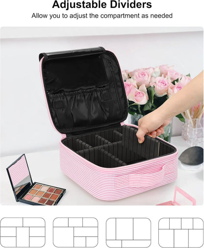 Travel Makeup Train Case Cosmetic Case Organizer Portable Artist Storage Bag with Adjustable Dividers for Cosmetics Makeup Brushes Toiletry Jewelry Digital Accessories