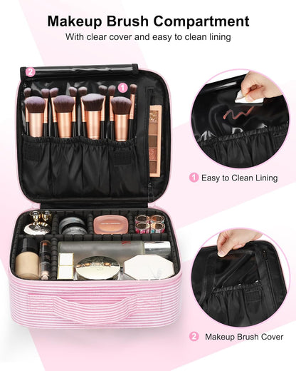 Travel Makeup Train Case Cosmetic Case Organizer Portable Artist Storage Bag with Adjustable Dividers for Cosmetics Makeup Brushes Toiletry Jewelry Digital Accessories