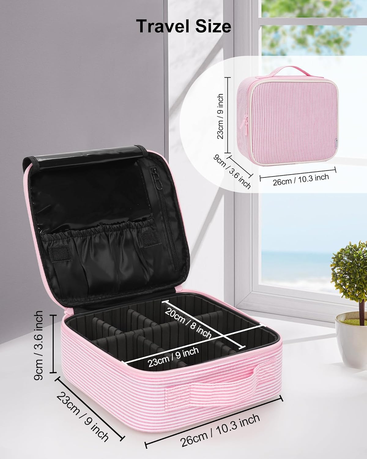 Travel Makeup Train Case Cosmetic Case Organizer Portable Artist Storage Bag with Adjustable Dividers for Cosmetics Makeup Brushes Toiletry Jewelry Digital Accessories