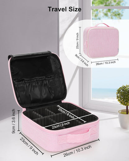 Travel Makeup Train Case Cosmetic Case Organizer Portable Artist Storage Bag with Adjustable Dividers for Cosmetics Makeup Brushes Toiletry Jewelry Digital Accessories