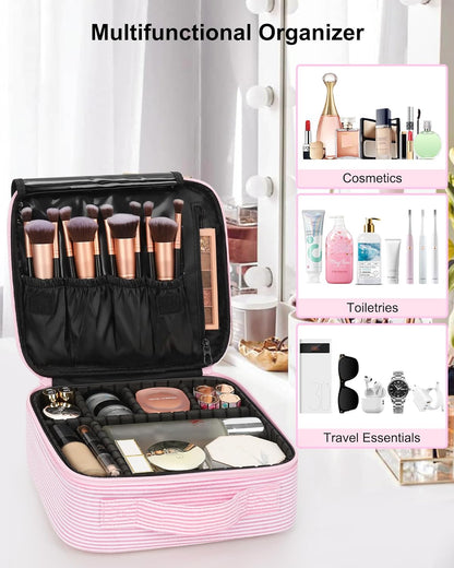 Travel Makeup Train Case Cosmetic Case Organizer Portable Artist Storage Bag with Adjustable Dividers for Cosmetics Makeup Brushes Toiletry Jewelry Digital Accessories