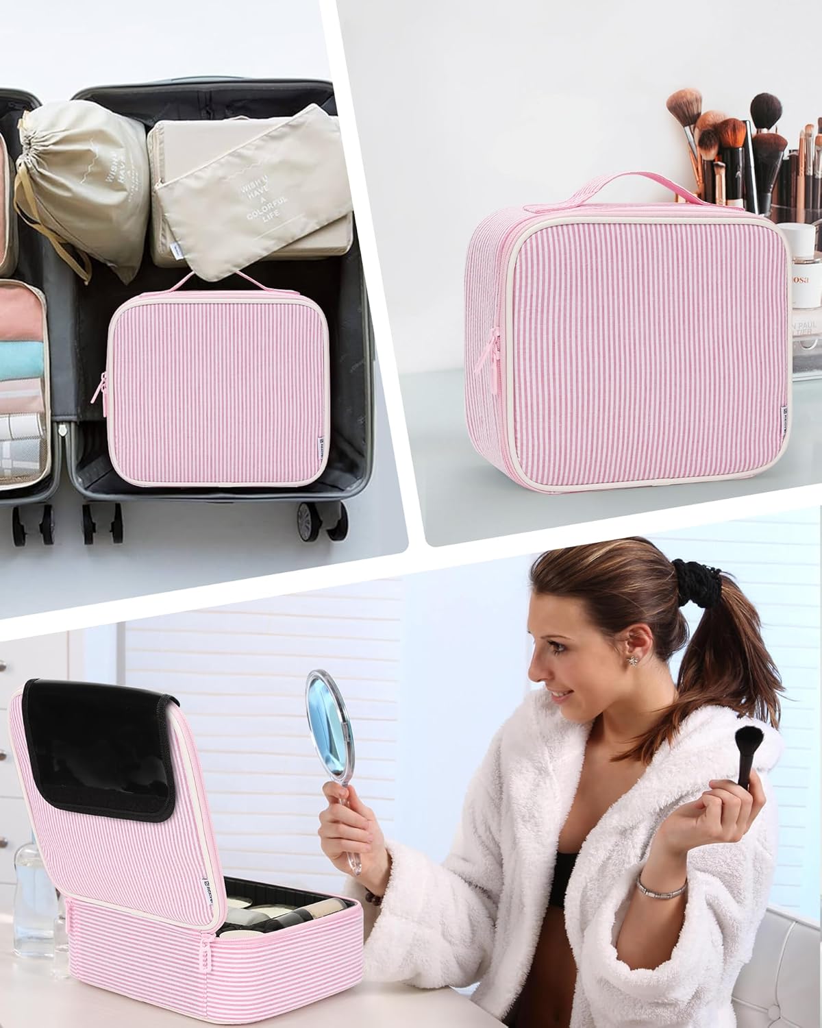 Travel Makeup Train Case Cosmetic Case Organizer Portable Artist Storage Bag with Adjustable Dividers for Cosmetics Makeup Brushes Toiletry Jewelry Digital Accessories