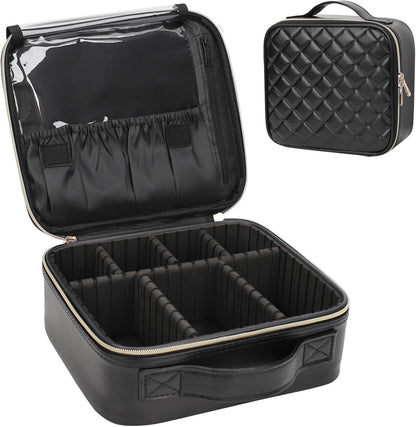 Travel Makeup Train Case Cosmetic Case Organizer Portable Artist Storage Bag with Adjustable Dividers for Cosmetics Makeup Brushes Toiletry Jewelry Digital Accessories