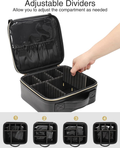 Travel Makeup Train Case Cosmetic Case Organizer Portable Artist Storage Bag with Adjustable Dividers for Cosmetics Makeup Brushes Toiletry Jewelry Digital Accessories
