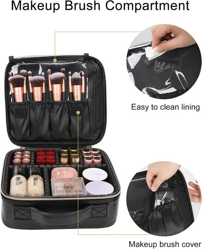 Travel Makeup Train Case Cosmetic Case Organizer Portable Artist Storage Bag with Adjustable Dividers for Cosmetics Makeup Brushes Toiletry Jewelry Digital Accessories