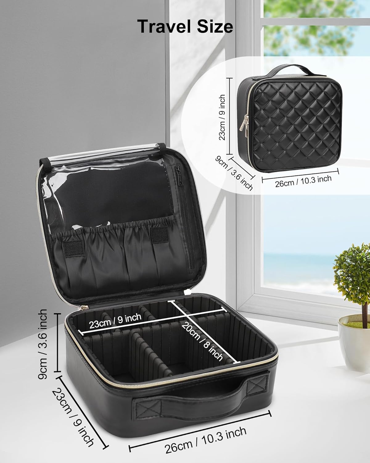 Travel Makeup Train Case Cosmetic Case Organizer Portable Artist Storage Bag with Adjustable Dividers for Cosmetics Makeup Brushes Toiletry Jewelry Digital Accessories