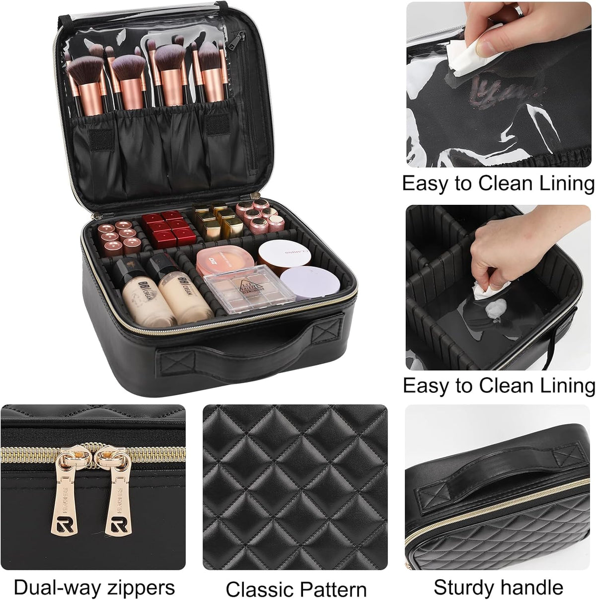 Travel Makeup Train Case Cosmetic Case Organizer Portable Artist Storage Bag with Adjustable Dividers for Cosmetics Makeup Brushes Toiletry Jewelry Digital Accessories