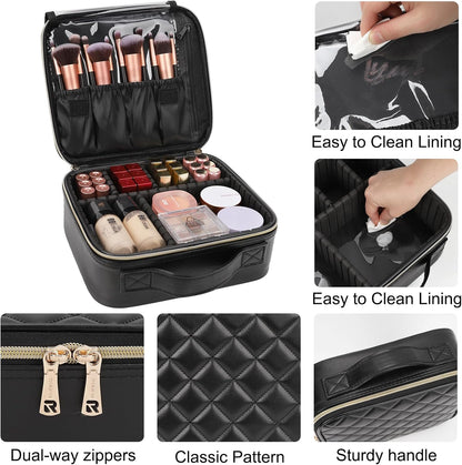 Travel Makeup Train Case Cosmetic Case Organizer Portable Artist Storage Bag with Adjustable Dividers for Cosmetics Makeup Brushes Toiletry Jewelry Digital Accessories