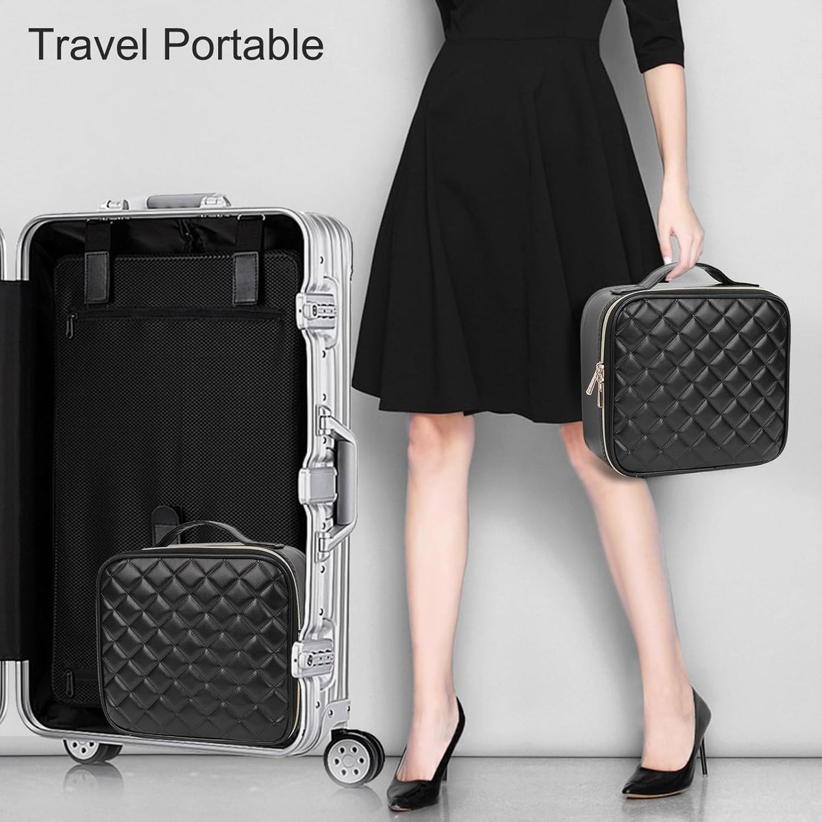 Travel Makeup Train Case Cosmetic Case Organizer Portable Artist Storage Bag with Adjustable Dividers for Cosmetics Makeup Brushes Toiletry Jewelry Digital Accessories