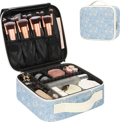 Travel Makeup Train Case Cosmetic Case Organizer Portable Artist Storage Bag with Adjustable Dividers for Cosmetics Makeup Brushes Toiletry Jewelry Digital Accessories