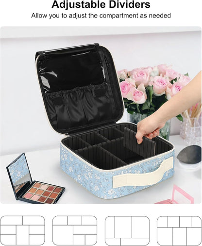 Travel Makeup Train Case Cosmetic Case Organizer Portable Artist Storage Bag with Adjustable Dividers for Cosmetics Makeup Brushes Toiletry Jewelry Digital Accessories