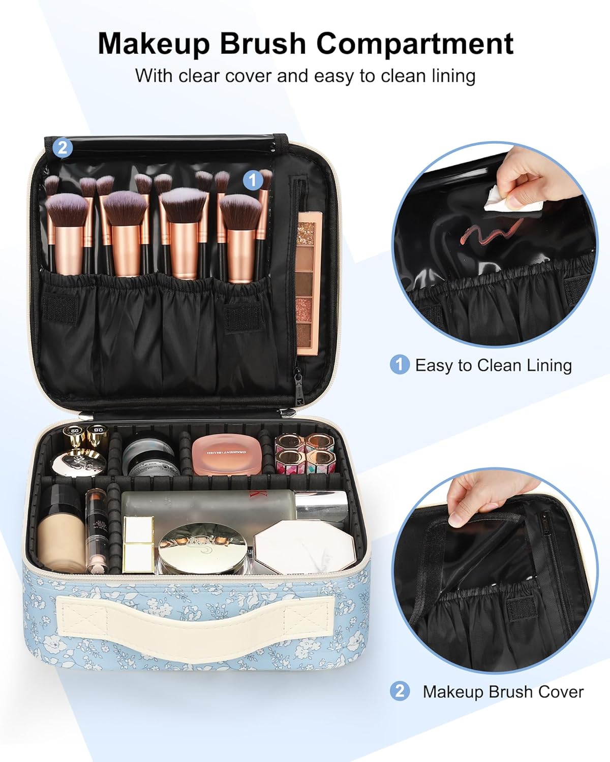 Travel Makeup Train Case Cosmetic Case Organizer Portable Artist Storage Bag with Adjustable Dividers for Cosmetics Makeup Brushes Toiletry Jewelry Digital Accessories