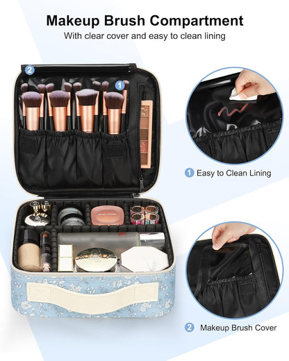 Travel Makeup Train Case Cosmetic Case Organizer Portable Artist Storage Bag with Adjustable Dividers for Cosmetics Makeup Brushes Toiletry Jewelry Digital Accessories