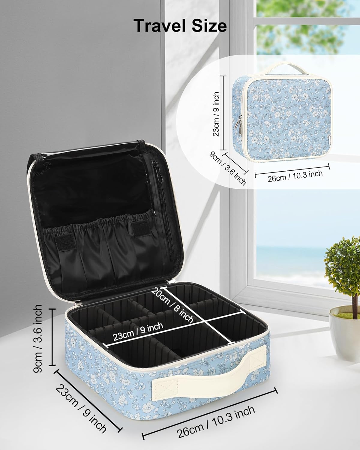 Travel Makeup Train Case Cosmetic Case Organizer Portable Artist Storage Bag with Adjustable Dividers for Cosmetics Makeup Brushes Toiletry Jewelry Digital Accessories