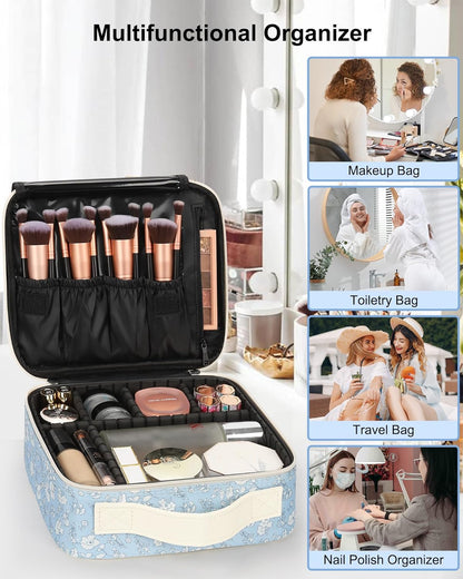 Travel Makeup Train Case Cosmetic Case Organizer Portable Artist Storage Bag with Adjustable Dividers for Cosmetics Makeup Brushes Toiletry Jewelry Digital Accessories