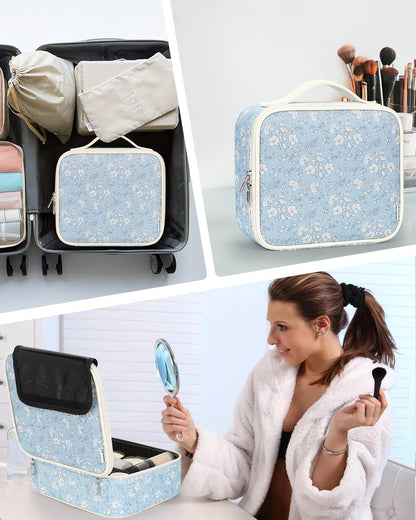 Travel Makeup Train Case Cosmetic Case Organizer Portable Artist Storage Bag with Adjustable Dividers for Cosmetics Makeup Brushes Toiletry Jewelry Digital Accessories