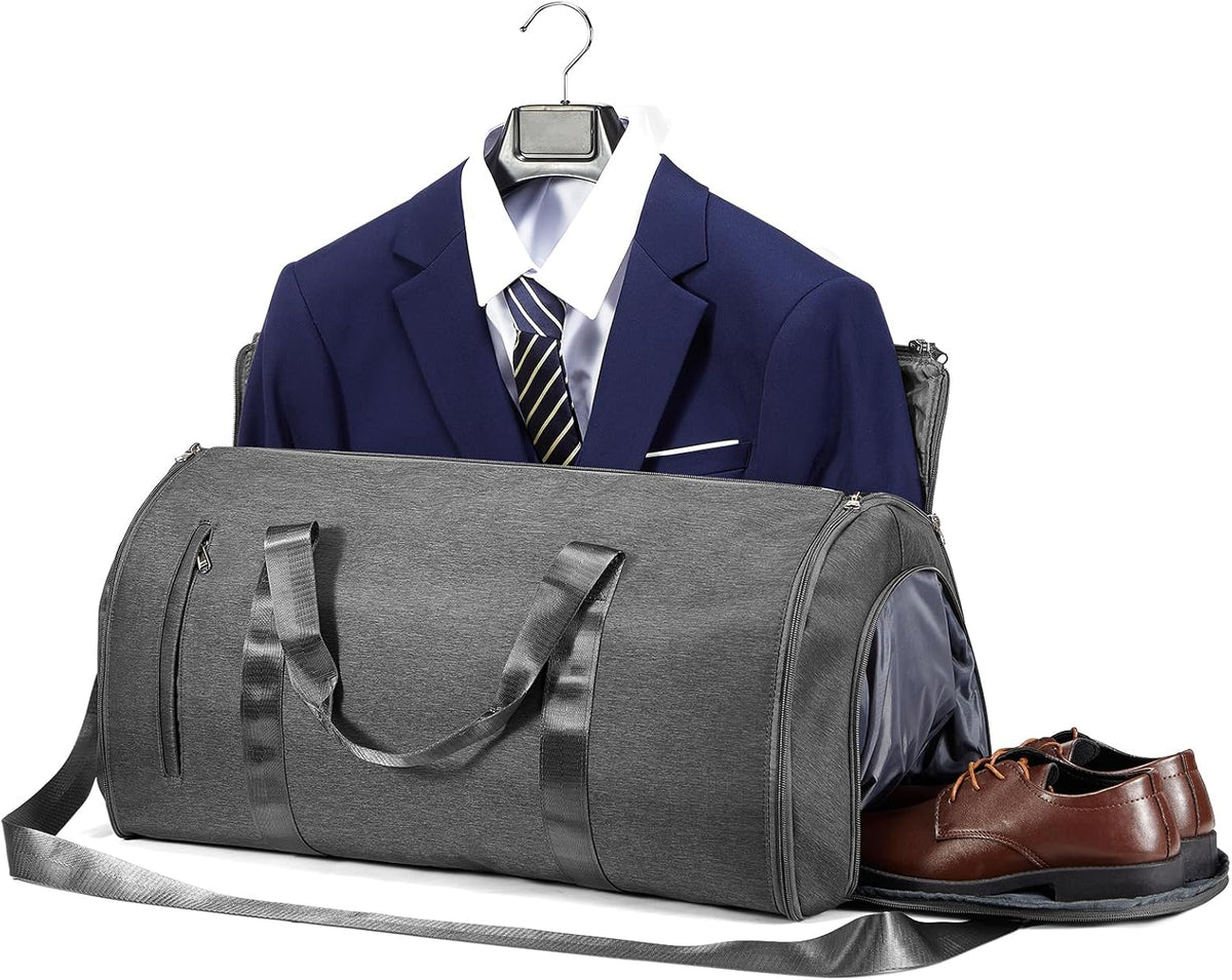 Garment Bags For Travel,Convertible Garment Bag With Shoulder Strap,Professional Carry On Duffel Bag For Men Women-2 In 1 Hanging Foldable Weekender Travel Suit Bags,Grey