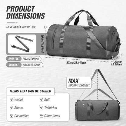 Garment Bags For Travel,Convertible Garment Bag With Shoulder Strap,Professional Carry On Duffel Bag For Men Women-2 In 1 Hanging Foldable Weekender Travel Suit Bags,Grey