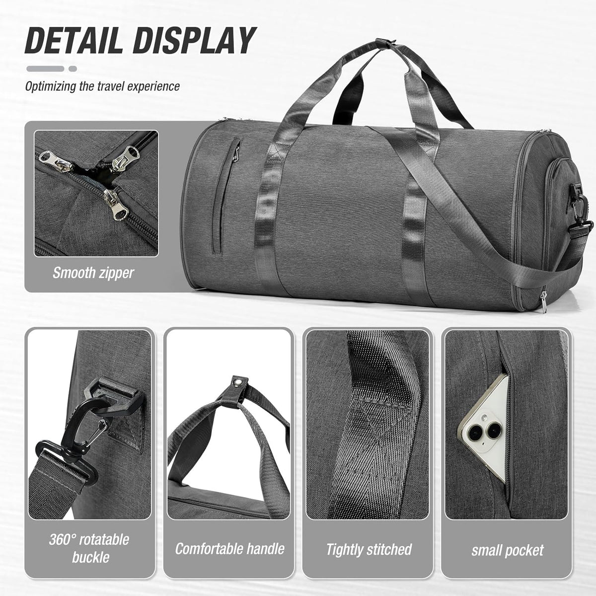 Garment Bags For Travel,Convertible Garment Bag With Shoulder Strap,Professional Carry On Duffel Bag For Men Women-2 In 1 Hanging Foldable Weekender Travel Suit Bags,Grey
