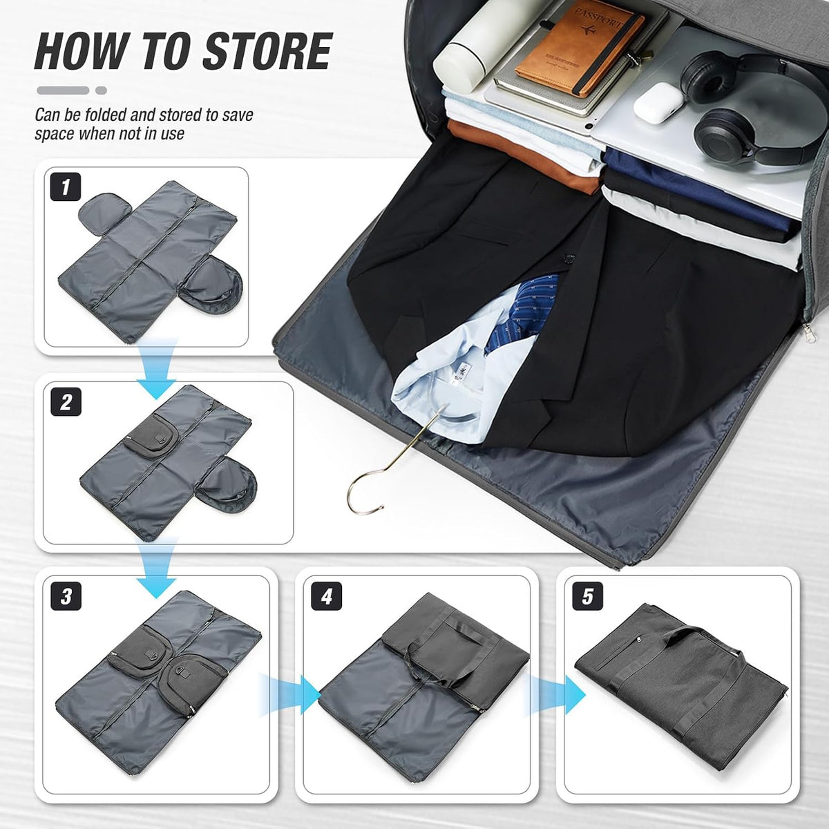 Garment Bags For Travel,Convertible Garment Bag With Shoulder Strap,Professional Carry On Duffel Bag For Men Women-2 In 1 Hanging Foldable Weekender Travel Suit Bags,Grey