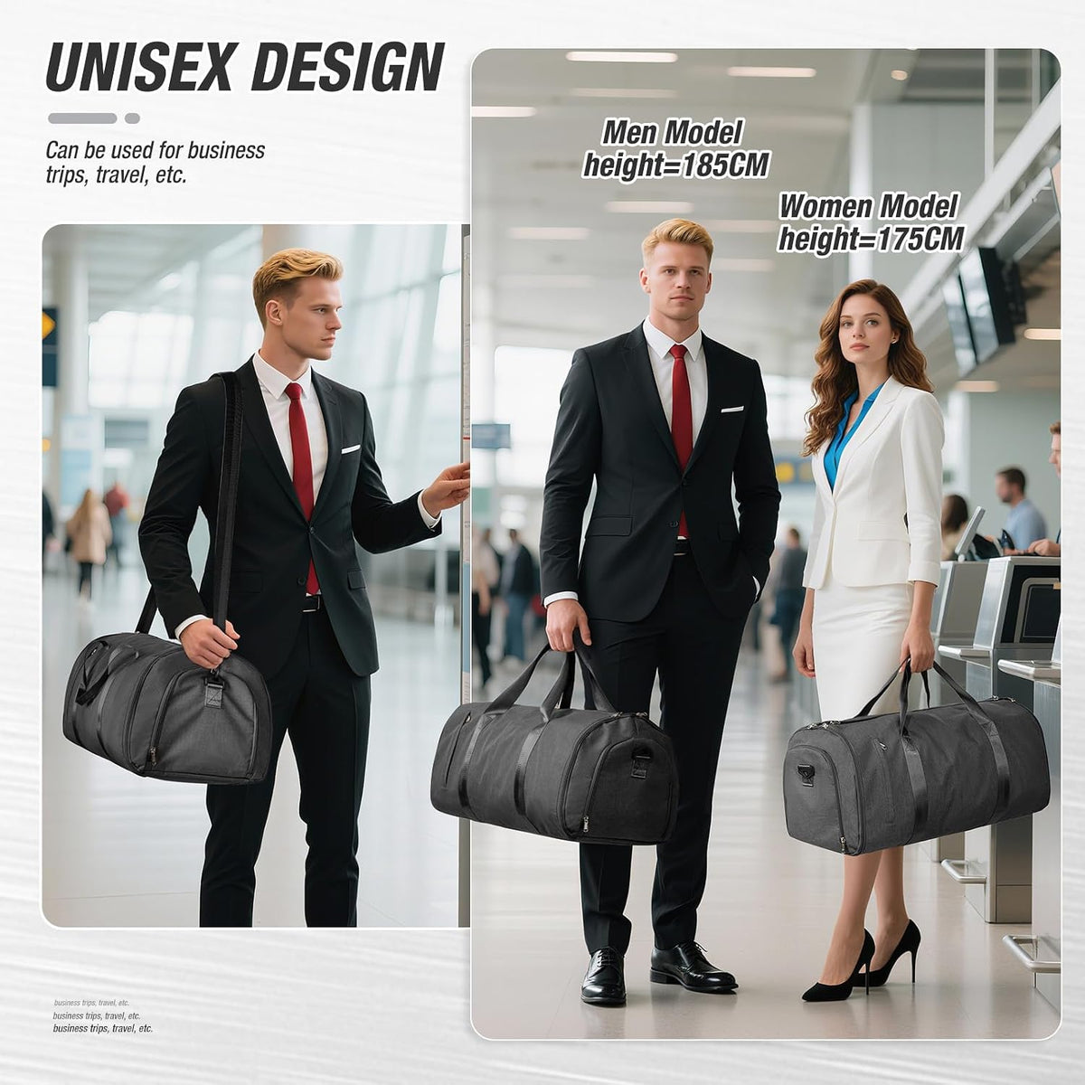 Garment Bags For Travel,Convertible Garment Bag With Shoulder Strap,Professional Carry On Duffel Bag For Men Women-2 In 1 Hanging Foldable Weekender Travel Suit Bags,Grey
