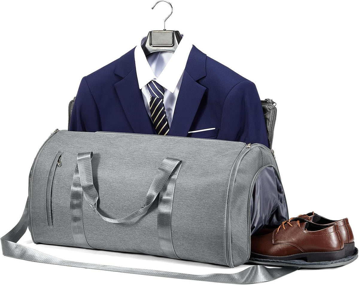 Garment Bags For Travel,Convertible Garment Bag With Shoulder Strap,Professional Carry On Duffel Bag For Men Women-2 In 1 Hanging Foldable Weekender Travel Suit Bags,Grey