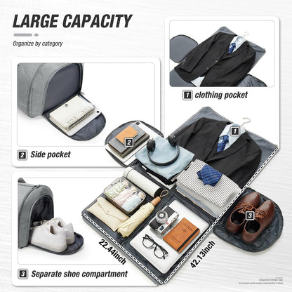 Garment Bags For Travel,Convertible Garment Bag With Shoulder Strap,Professional Carry On Duffel Bag For Men Women-2 In 1 Hanging Foldable Weekender Travel Suit Bags,Grey