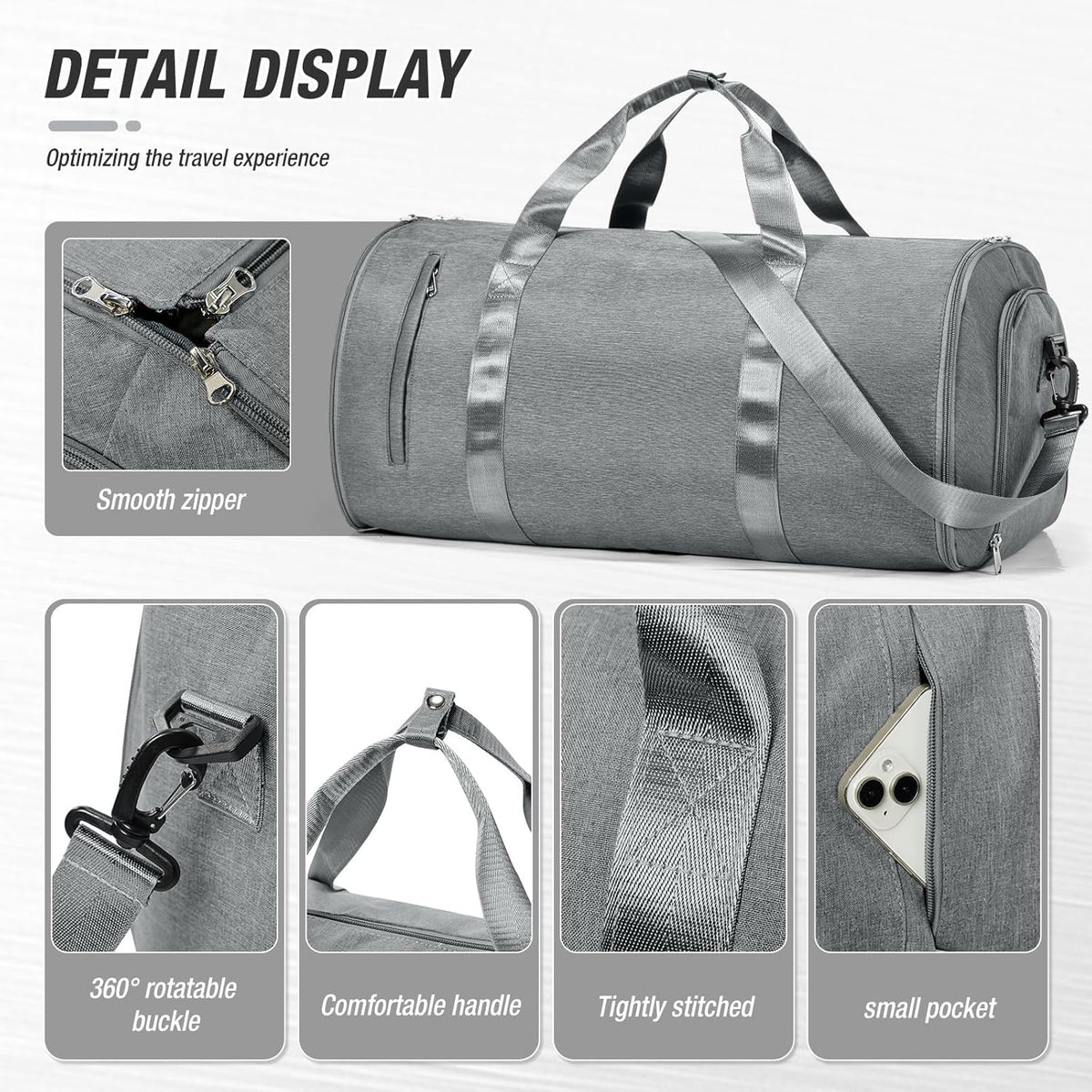 Garment Bags For Travel,Convertible Garment Bag With Shoulder Strap,Professional Carry On Duffel Bag For Men Women-2 In 1 Hanging Foldable Weekender Travel Suit Bags,Grey