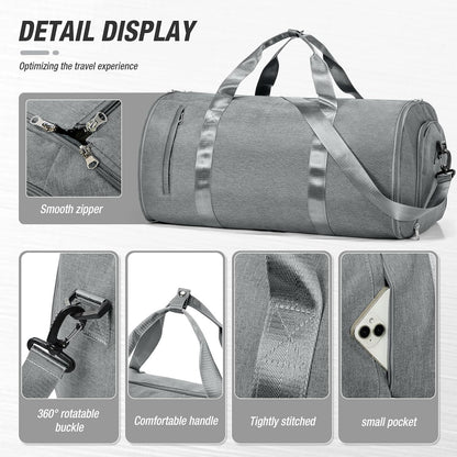 Garment Bags For Travel,Convertible Garment Bag With Shoulder Strap,Professional Carry On Duffel Bag For Men Women-2 In 1 Hanging Foldable Weekender Travel Suit Bags,Grey