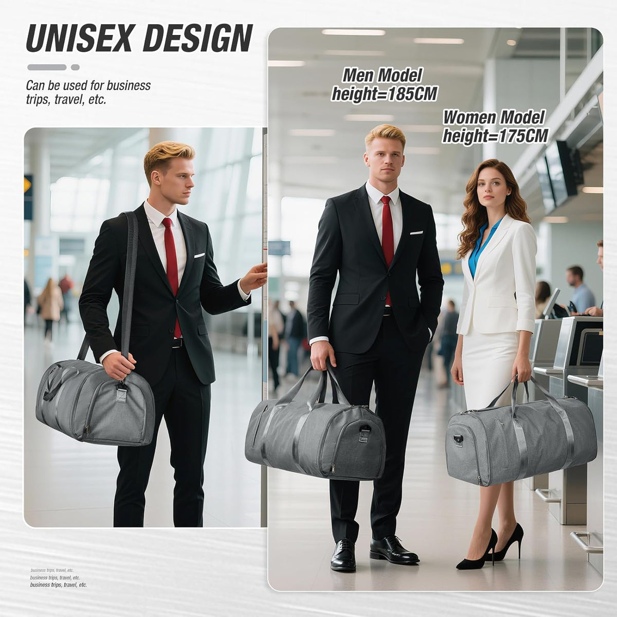 Garment Bags For Travel,Convertible Garment Bag With Shoulder Strap,Professional Carry On Duffel Bag For Men Women-2 In 1 Hanging Foldable Weekender Travel Suit Bags,Grey