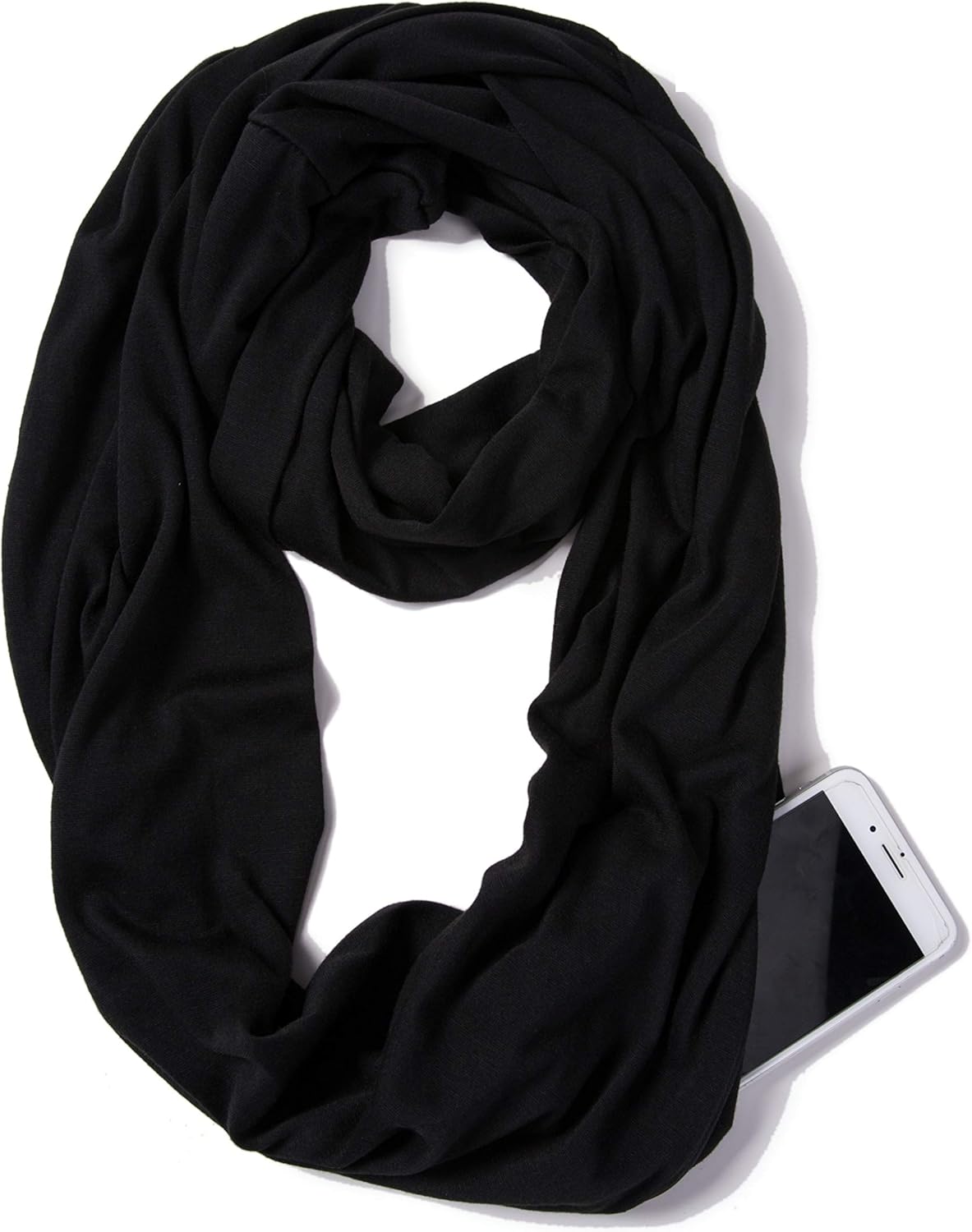 Infinity Loop Solid Color Scarf With Hidden Zipper Pocket For Women - Lightweight Travel Neck Wrap