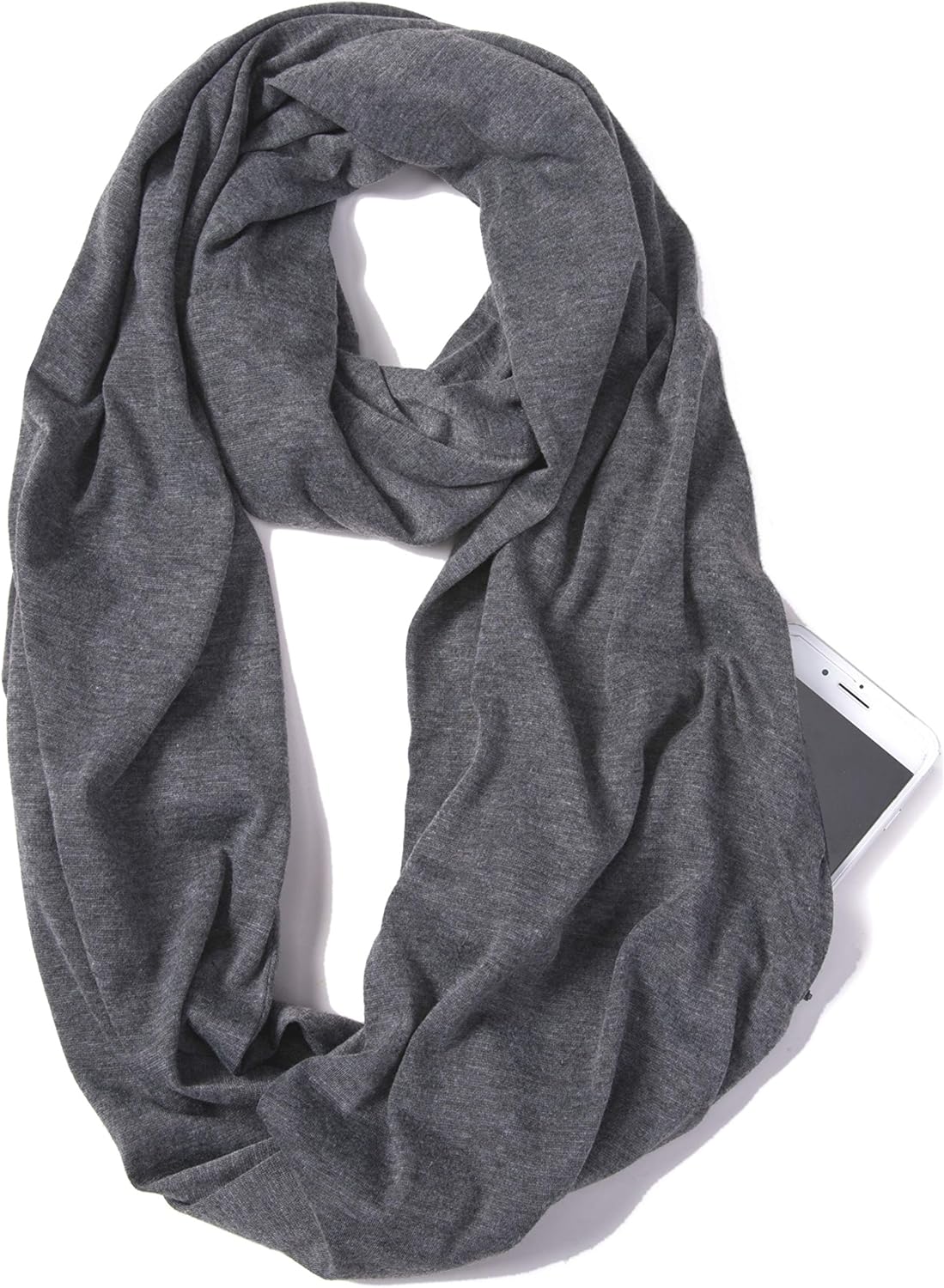 Infinity Loop Solid Color Scarf With Hidden Zipper Pocket For Women - Lightweight Travel Neck Wrap