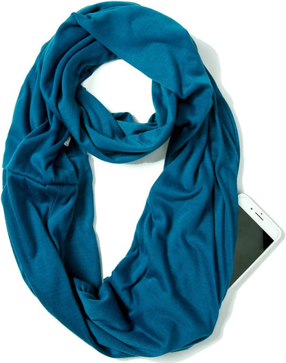 Infinity Loop Solid Color Scarf With Hidden Zipper Pocket For Women - Lightweight Travel Neck Wrap