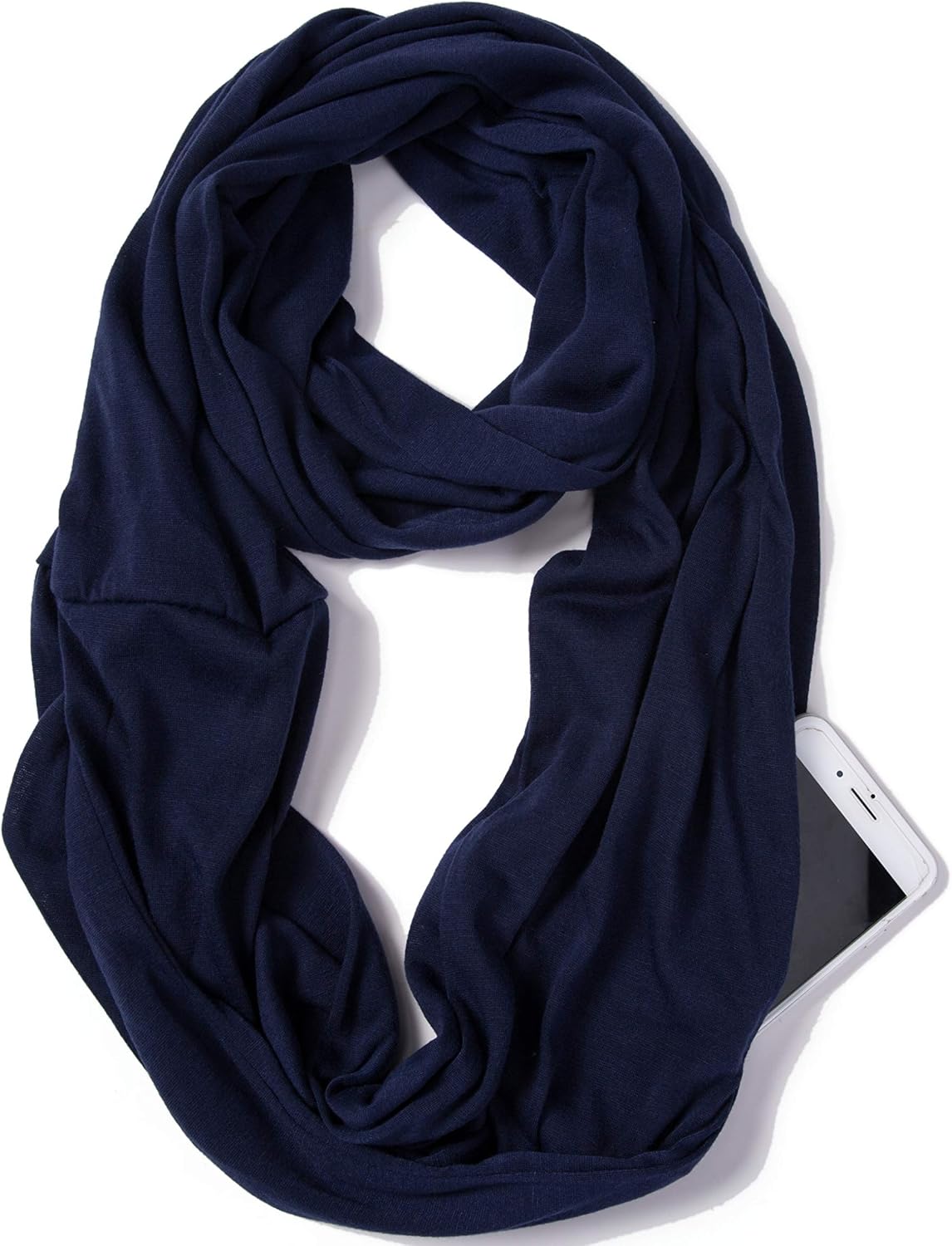 Infinity Loop Solid Color Scarf With Hidden Zipper Pocket For Women - Lightweight Travel Neck Wrap